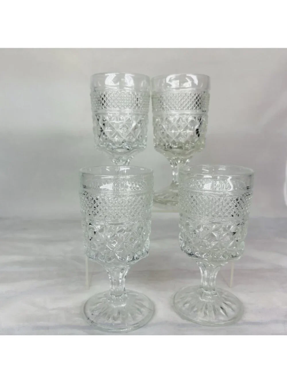 Anchor Hocking WEXFORD Clear Criss-Cross Design Claret Wine 6oz Glasses Set of 4